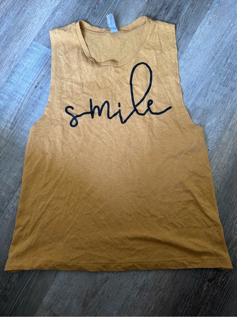 Next Level Apparel Mustard Tank with Black "smile" Script